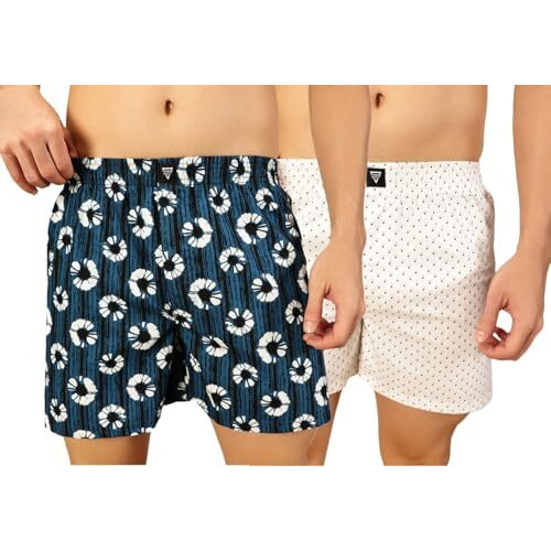Thomas Scott Men's Cotton Printed Regular Boxer Shorts(Tsbpo2003_36) Blue,White