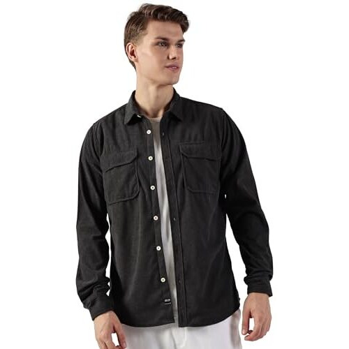 Thomas Scott MenS Premium Slim Fit Corduroy Shacket(Ts1628_Darkgrey_L)
