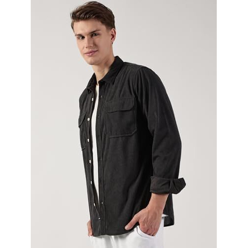 Thomas Scott MenS Premium Slim Fit Corduroy Shacket(Ts1628_Darkgrey_L)