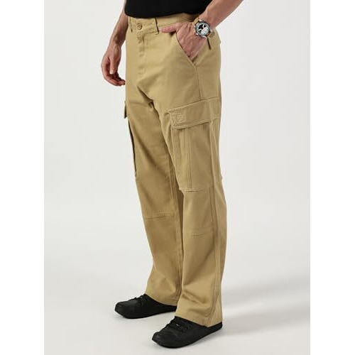 Thomas Scott Men Regular Fit Mid-Rise Cargo Trousers(Tsb071_Beige_32)