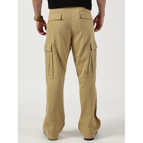 Thomas Scott Men Regular Fit Mid-Rise Cargo Trousers(Tsb071_Beige_32)