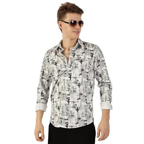 Thomas Scott Mens Slim Fit Full Sleeves Printed Casual Shirt (Ts1706_Brown, L)