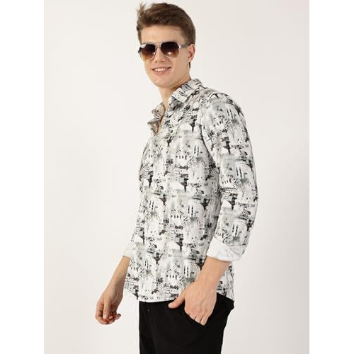 Thomas Scott Mens Slim Fit Full Sleeves Printed Casual Shirt (Ts1706_Brown, L)