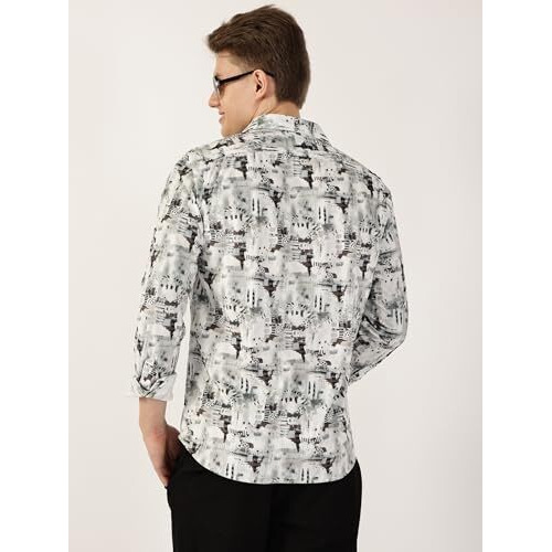 Thomas Scott Mens Slim Fit Full Sleeves Printed Casual Shirt (Ts1706_Brown, L)