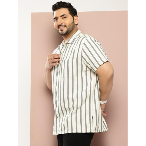 Thomas Scott Men Plus Size Premium Striped Pure Cotton Casual Shirt(Ts1468_Bgreen_4Xl) Green