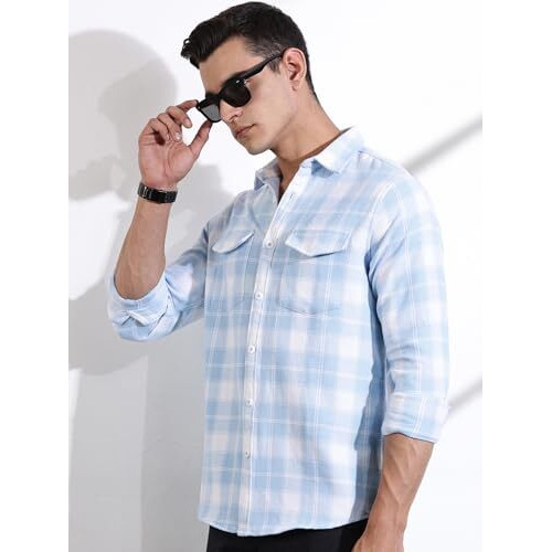 Thomas Scott Men's Cotton Regular Full Sleeve Checkered Casual Shirt(Ts1469_Blue_2Xl)