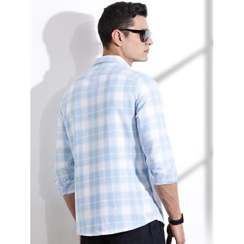 Thomas Scott Men's Cotton Regular Full Sleeve Checkered Casual Shirt(Ts1469_Blue_2Xl)