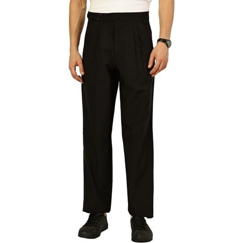 Thomas Scott Men Regular Fit Smart Pleated Trousers(Tsb066A_Black_32)