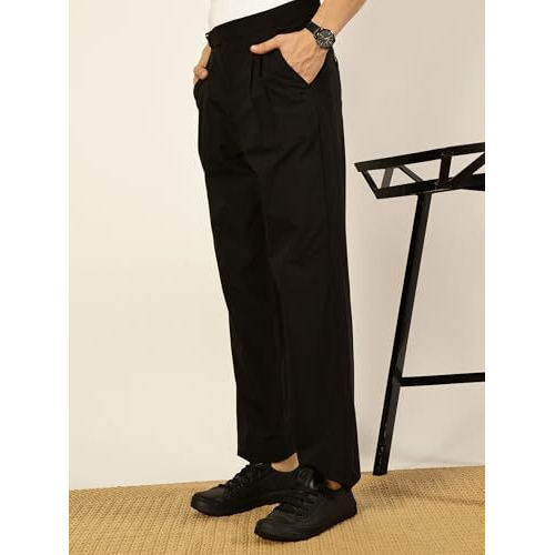 Thomas Scott Men Regular Fit Smart Pleated Trousers(Tsb066A_Black_32)