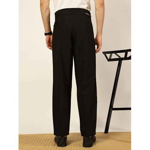 Thomas Scott Men Regular Fit Smart Pleated Trousers(Tsb066A_Black_32)