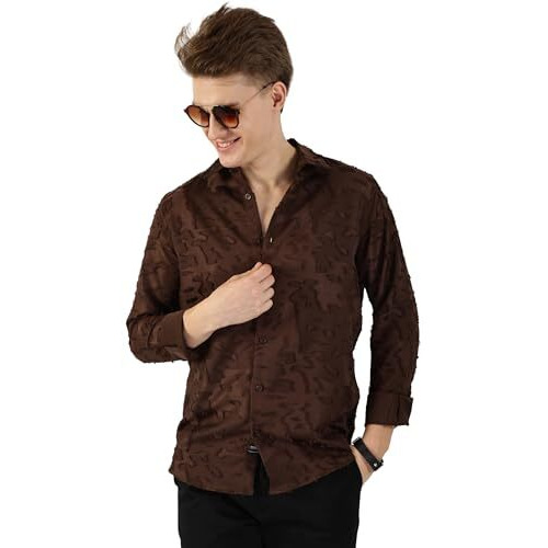 Thomas Scott Mens Full Sleeves Slim Fit Printed Casual Shirt (Ts1708_Brown, L)