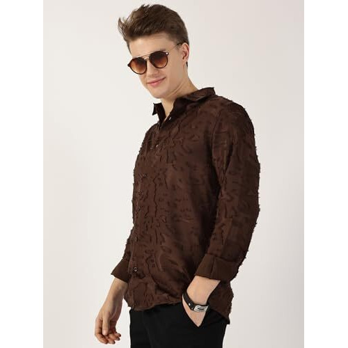 Thomas Scott Mens Full Sleeves Slim Fit Printed Casual Shirt (Ts1708_Brown, L)