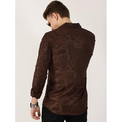 Thomas Scott Mens Full Sleeves Slim Fit Printed Casual Shirt (Ts1708_Brown, L)
