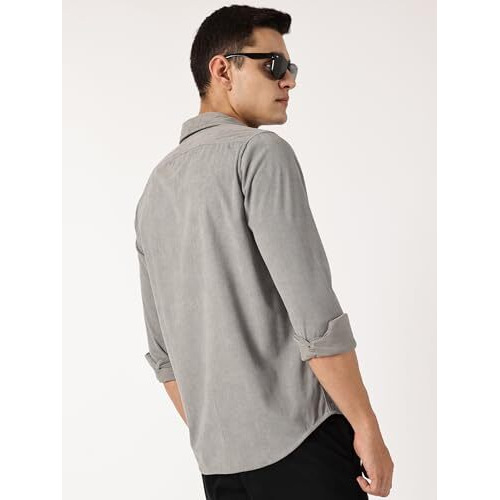Thomas Scott Mens Slim Fit Corduroy Full Sleeves Casual Shirt (Ts1627_Grey, M)