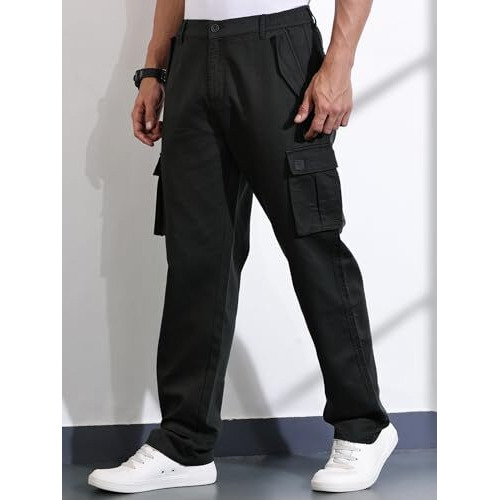 Thomas Scott Mens Solid Relaxed Fit Cargo Trouser (Tsb104_Darkgreen, 34)