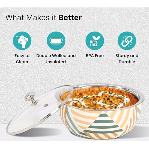 The Better Home Stainless Steel Insulated Casserole For Roti (1.5L) | Hot Boxes For Kitchen | Serving Bowl Set | Kitchen Gift Items | Roti Storage Box | Chapati Box | Housewarming Gifts (Design 3)