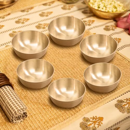 Ekhasa Certified Bronze Utensils | 100% Pure Kansa Bowl | Bronze Bowl | Kansa Katori | Kasa Bowl | Kanse Ki Katori | Kasha Bowl (Size 150 Ml Each, Dimension 3.5 X 1.5 Inch Each) (Set Of 6)