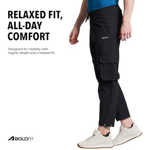 Boldfit Cargo For Men Solid Cargo Pants For Men & Boys Casual Wear Cargo Pants For Boys Regular Fit Cargos For Men Stylish Mens Cargo Trousers For Men, Lowers For Men Cargo Pants For Man - Black L