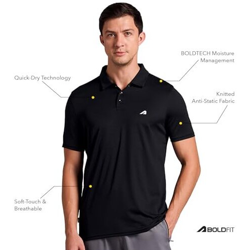 Boldfit Men's Relaxed Fit Bftbm3009Spoloblackxl_Black