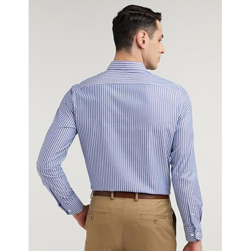 Louis Philippe Men's Cotton Striped Classic Fit-Shirt (Lpsfmclpu37322_Blue,39