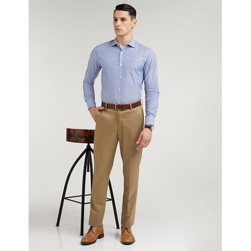 Louis Philippe Men's Cotton Striped Classic Fit-Shirt (Lpsfmclpu37322_Blue,39