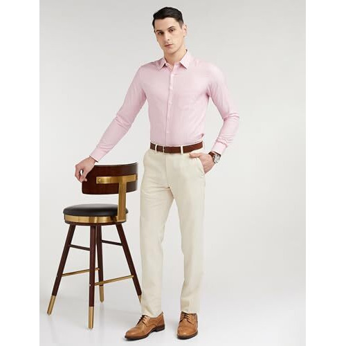Louis Philippe Men's Cotton Striped Slim Fit Shirt (Lpsfmslfj08257_Peach,42