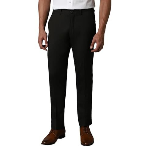 Louis Philippe Men's Slim Work Utility Mid Rise Pants (Lptfmslb424188_Black, 32