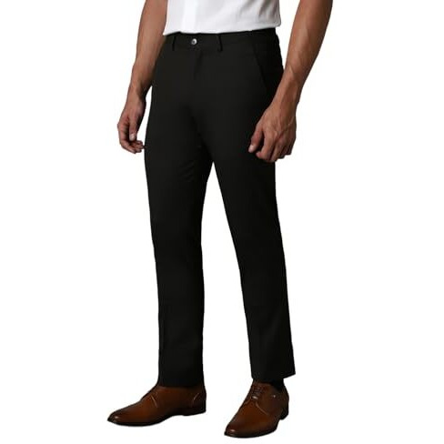 Louis Philippe Men's Slim Work Utility Mid Rise Pants (Lptfmslb424188_Black, 32