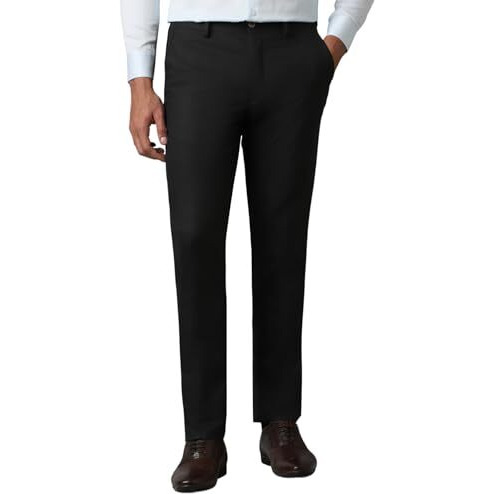 Louis Philippe Men's Mid Rise Slim Pants (Lptfmssbf80665_Black, 34