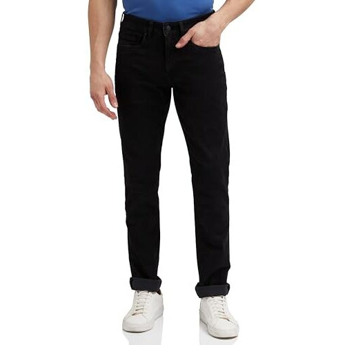 Louis Philippe Men's Slim Mid Rise Jeans (Lrdncslpb23779_Black, 34)
