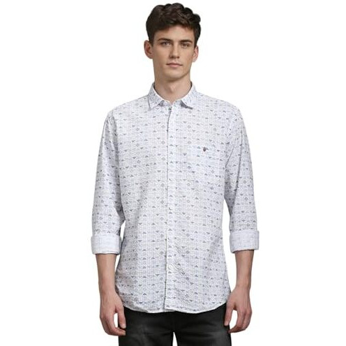 Louis Philippe Men's Letter Print Slim Fit Shirt (Lrsfnslbu56186_Multicolour
