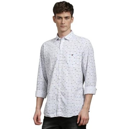 Louis Philippe Men's Letter Print Slim Fit Shirt (Lrsfnslbu56186_Multicolour