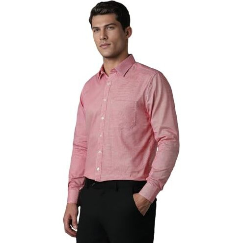 Louis Philippe Men's Cotton Slim Fit Shirt (Lpsfmslp674198_Red, 42