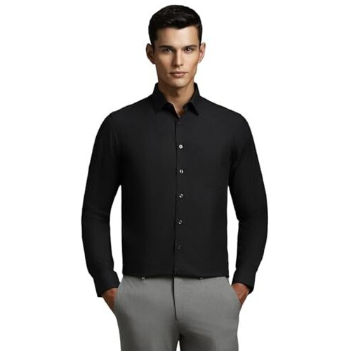 Louis Philippe Men's Solid Slim Fit Shirt (Lpsfmslp165365_Black