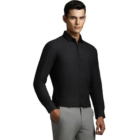 Louis Philippe Men's Solid Slim Fit Shirt (Lpsfmslp165365_Black