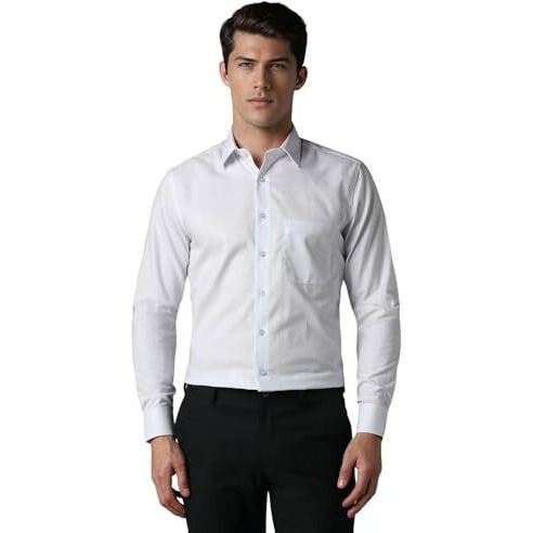 Louis Philippe Men's Checkered Slim Fit Shirt (Lpsfmslpf90405_White