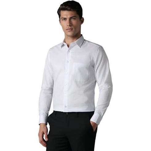 Louis Philippe Men's Checkered Slim Fit Shirt (Lpsfmslpf90405_White