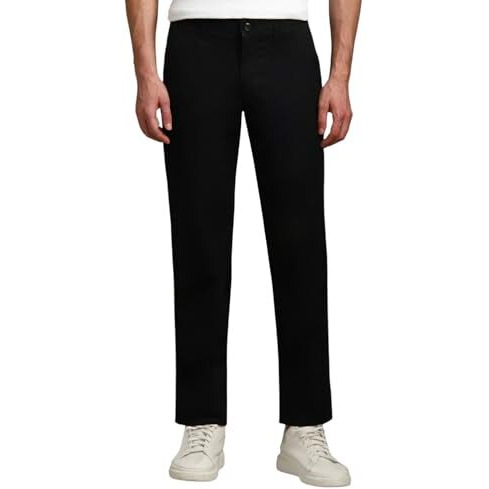 Louis Philippe Men's Slim Casual Mid Rise Pants (Lytfcslpg44798_Black, 34