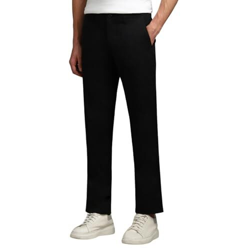 Louis Philippe Men's Slim Casual Mid Rise Pants (Lytfcslpg44798_Black, 34