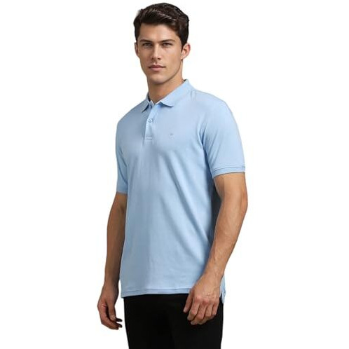 Louis Philippe Men's Solid Regular Fit T-Shirt (Lpkpmrgb646075_Blue