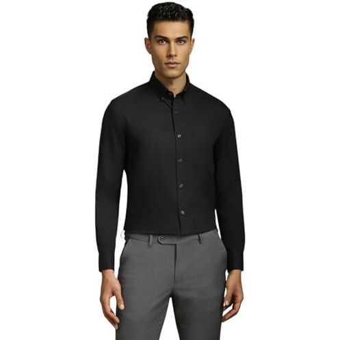 Louis Philippe Men's Solid Classic Fit Shirt (Lpsfmclp122854_Black