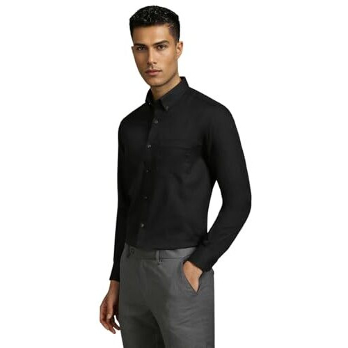 Louis Philippe Men's Solid Classic Fit Shirt (Lpsfmclp122854_Black