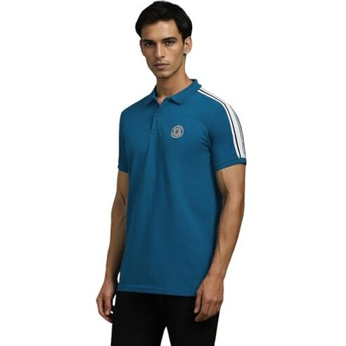 Louis Philippe Men's Solid Regular Fit T-Shirt (Lykpcslb587738_Navy