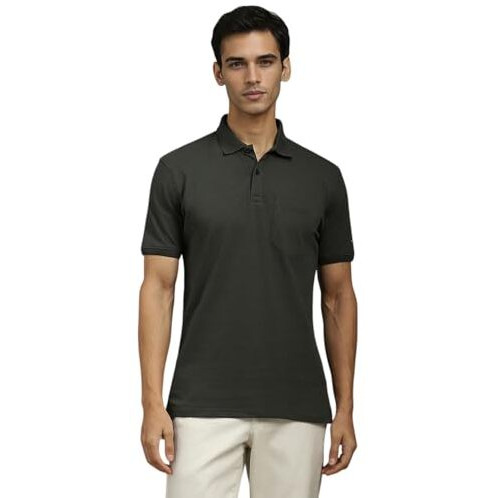 Louis Philippe Men's Solid Slim Fit T-Shirt (Lykwcslpd04683_Olive