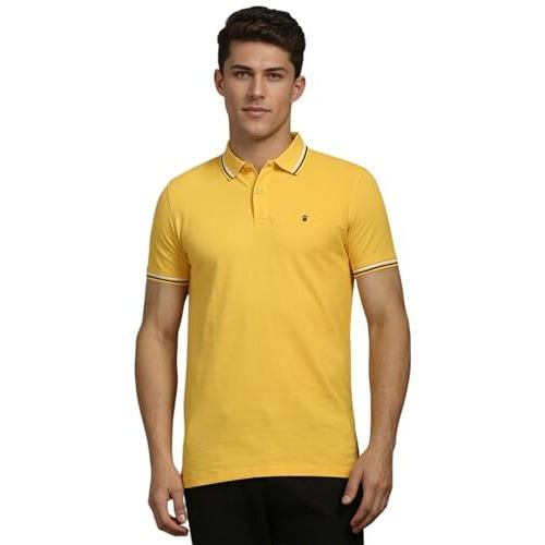 Louis Philippe Men's Solid Slim Fit T-Shirt (Lykpcslbf17617_Yellow