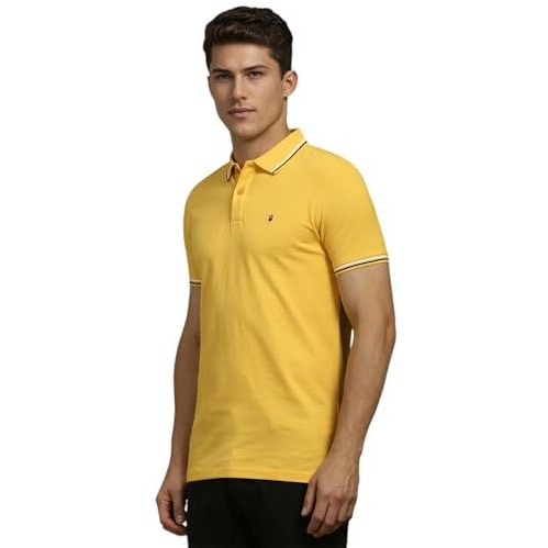Louis Philippe Men's Solid Slim Fit T-Shirt (Lykpcslbf17617_Yellow