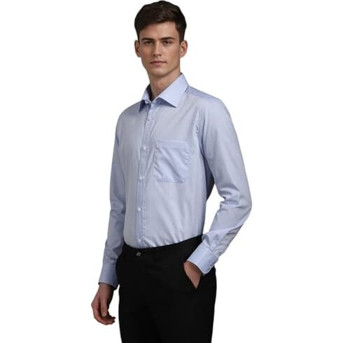 Louis Philippe Men's Solid Classic Fit Shirt (Lpsfmclpc66110_Blue
