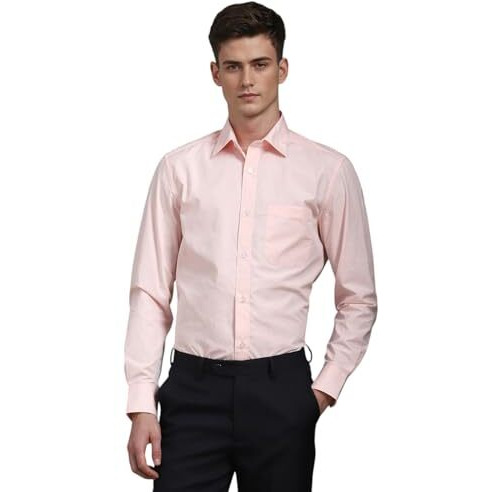 Louis Philippe Men's Solid Classic Fit Shirt (Lpsfmclp654303_Peach