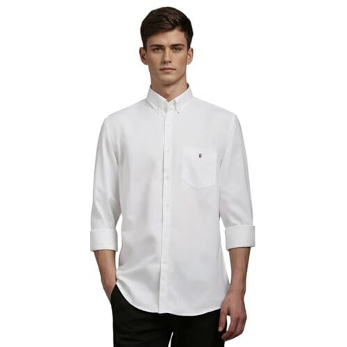 Louis Philippe Cotton Men's Solid Slim Fit Shirt (Lysfcslb050208_White, 42