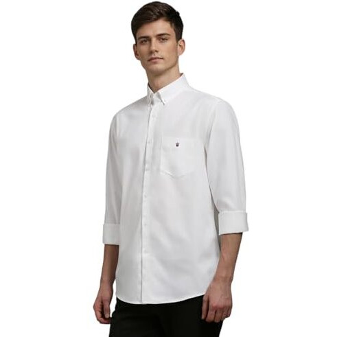 Louis Philippe Cotton Men's Solid Slim Fit Shirt (Lysfcslb050208_White, 42